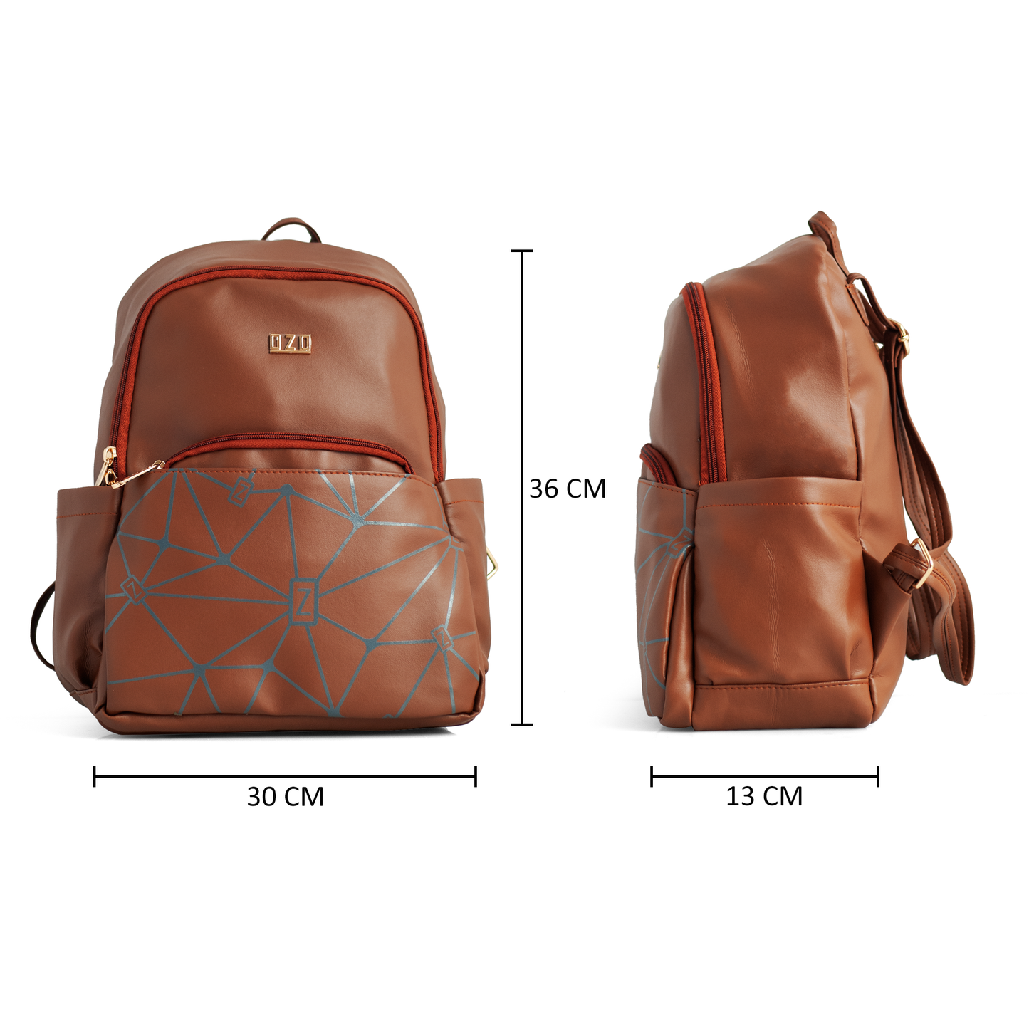 Vegan Leather Backpack with Double Zip Closure, External Pocket, Adjustable Straps