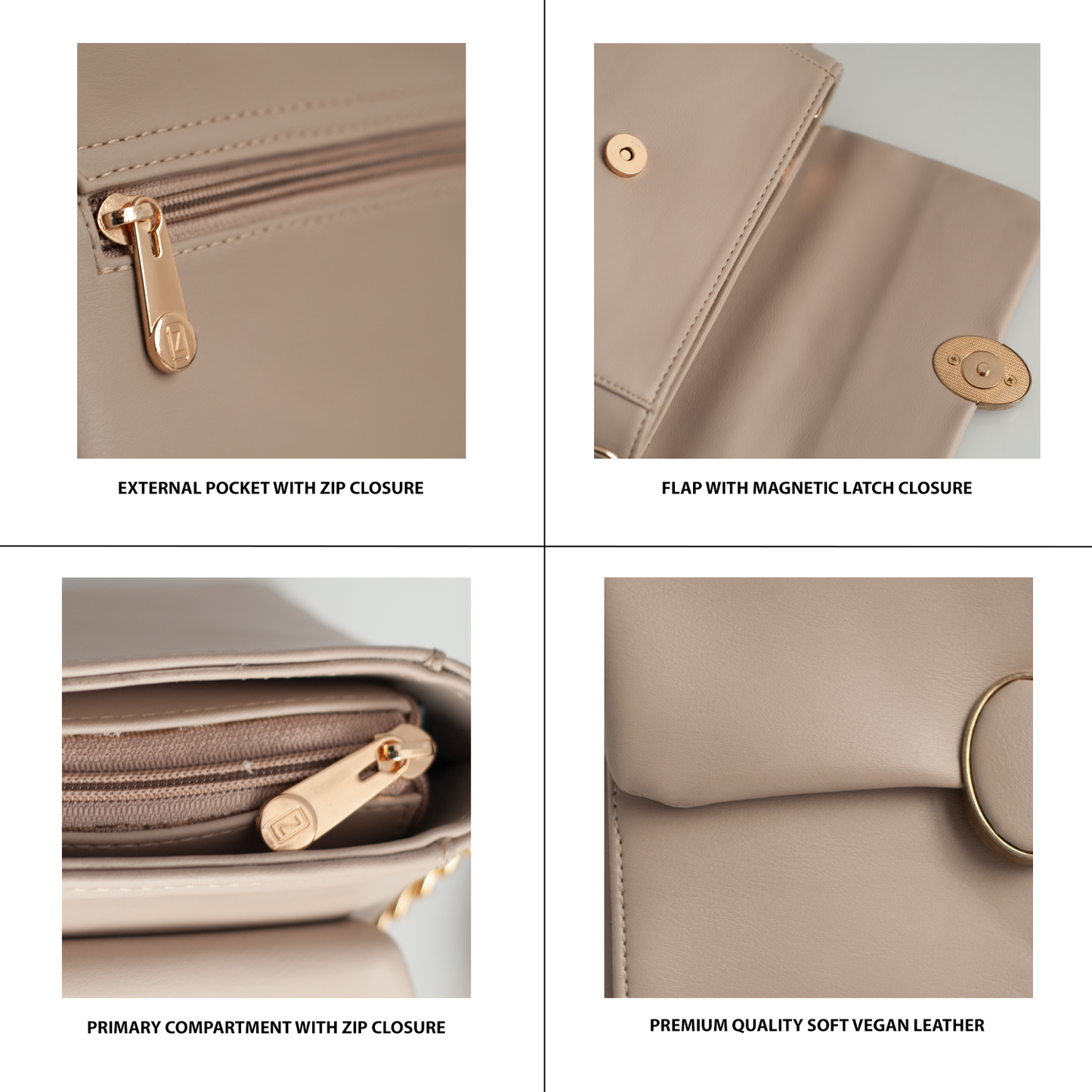 Elegant Vegan Leather Handbag with Gold Chain Strap – Compact, Stylish, and Functional Design for Women