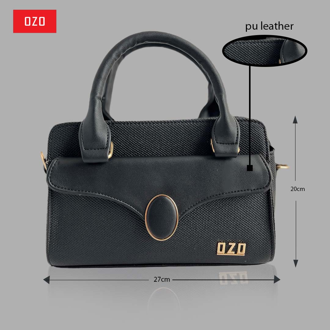 OZO Women’s Vegan Leather Handbag – Elegant Black Shoulder Bag with Zipper Closure, Multiple Pockets & Premium Gold Hardware