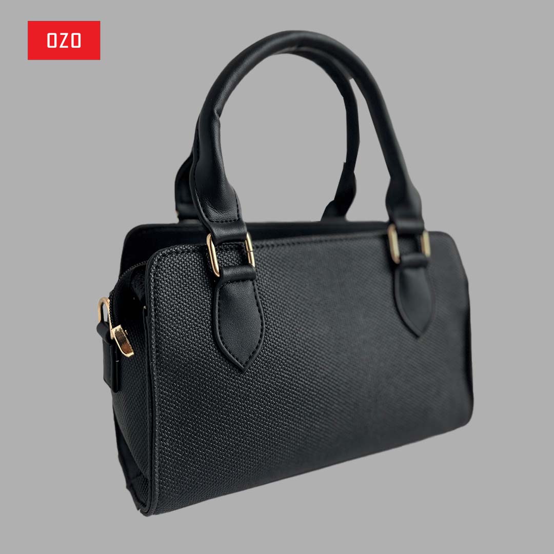 OZO Women’s Vegan Leather Handbag – Elegant Black Shoulder Bag with Zipper Closure, Multiple Pockets & Premium Gold Hardware