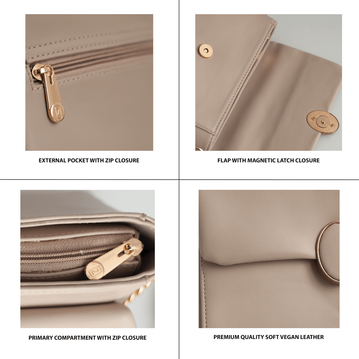 Elegant Vegan Leather Handbag with Gold Chain Strap – Compact, Stylish, and Functional Design for Women - OZO Bags