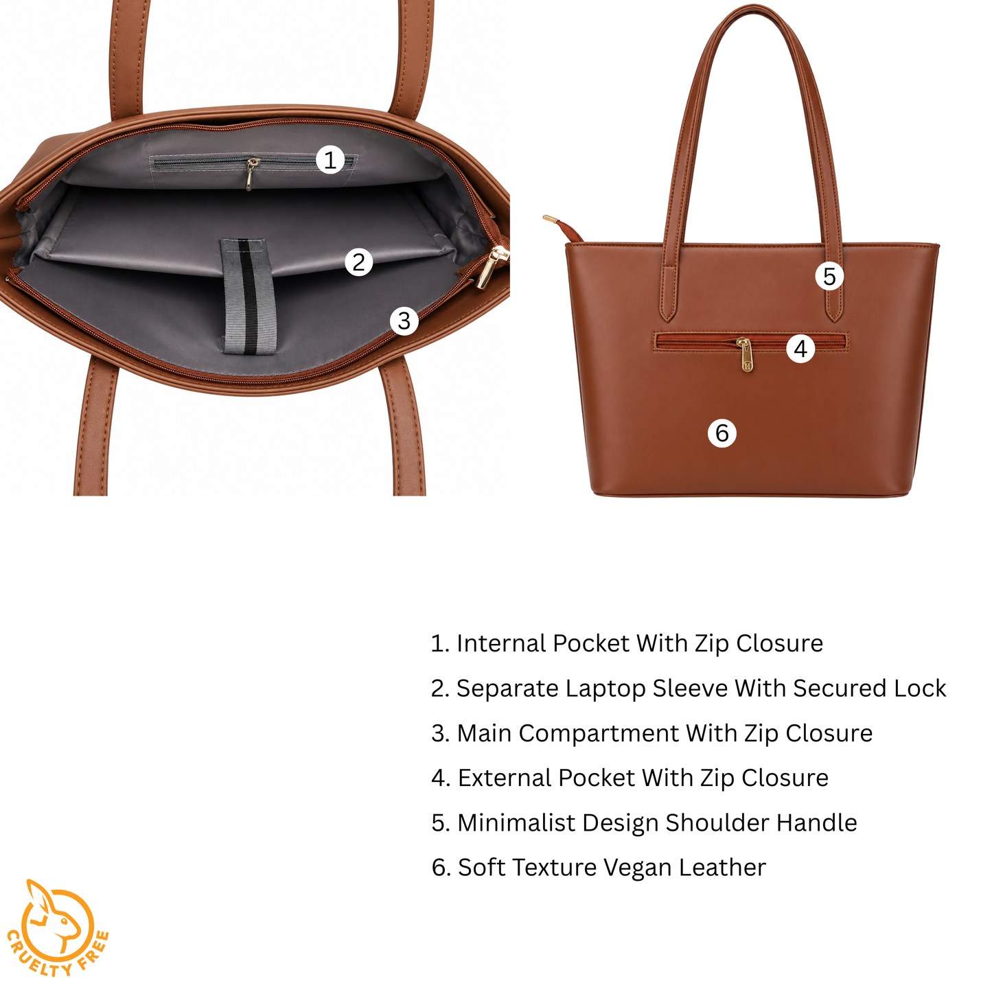 Premium Vegan Leather Laptop Tote Bag for Women | Water-Resistant Shoulder Handbag with 15.6-inch Laptop Sleeve, Multi-Pocket Organizer, and Secure Zipper Closure