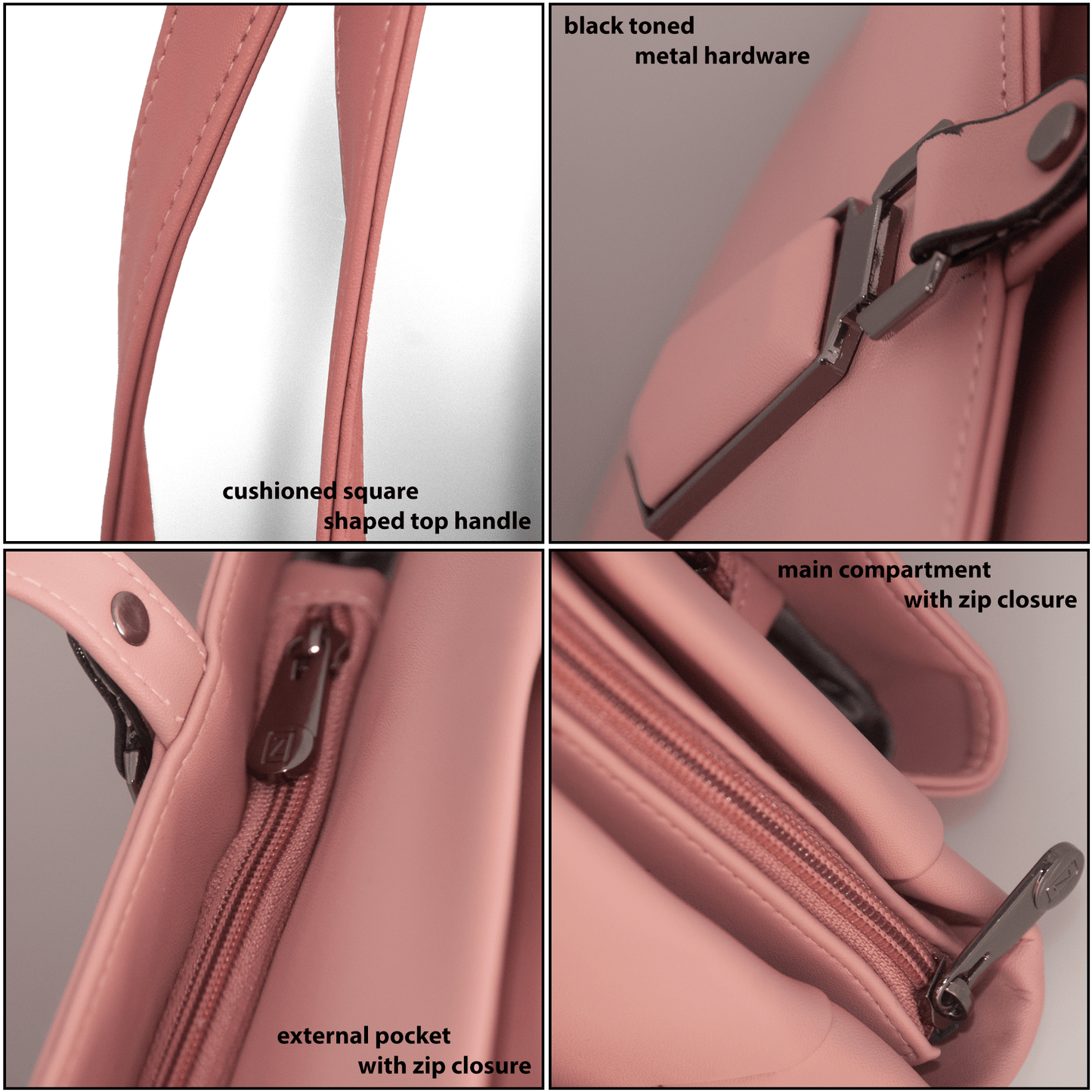 Stylish Pink Vegan Leather Hand Bag with Sling - 15.6" Laptop Sleeve Daily Use & Work Bag - OZO Bags