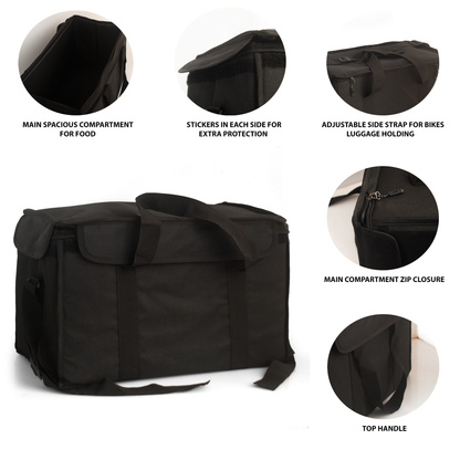 Durable and Spacious Food Delivery Bag with Insulated Compartments and Adjustable Straps – Ideal for Bike and Car Couriers