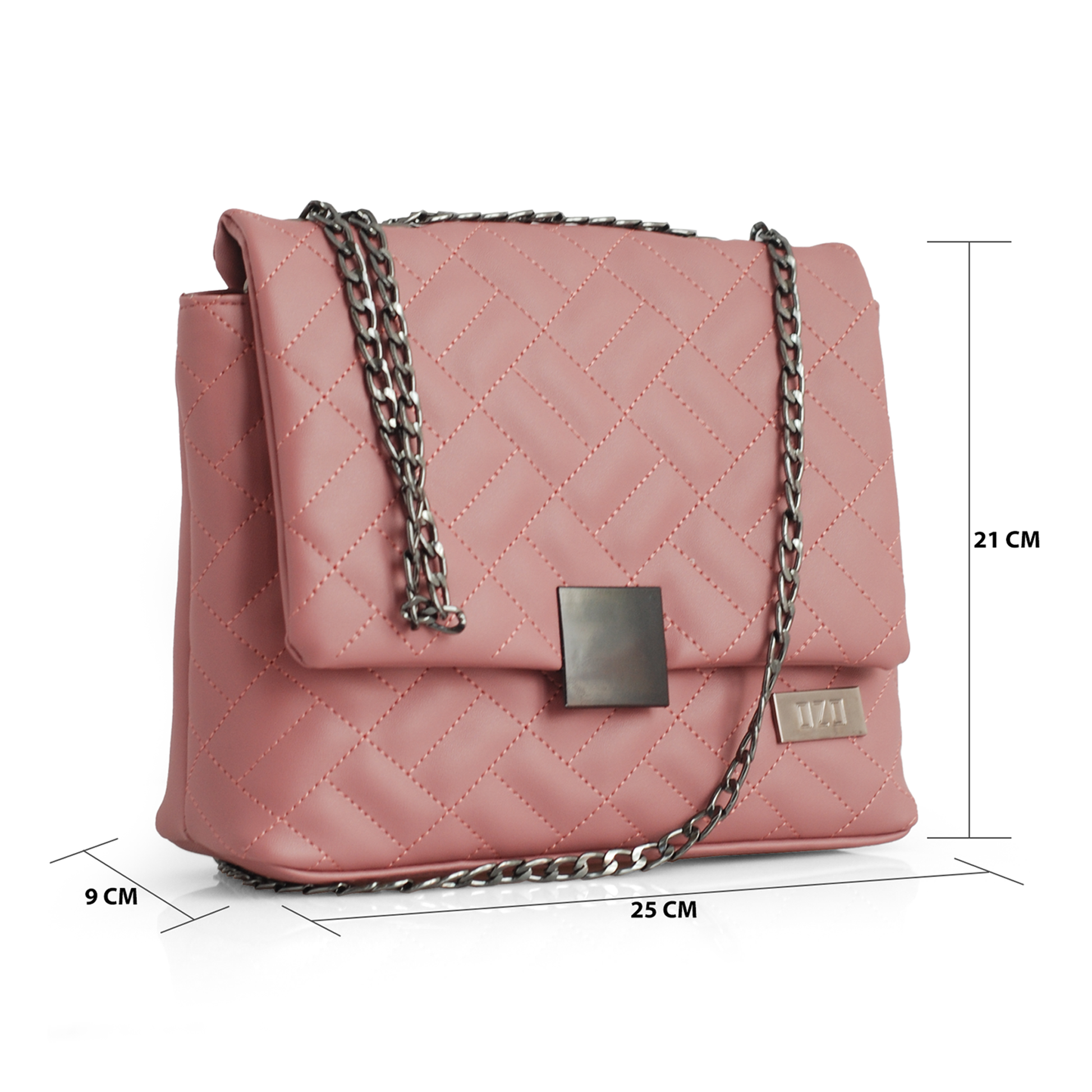 Quilted Faux Leather Handbag with Black Chain Sling Quilted Faux Leather Handbag with Black Chain Sling