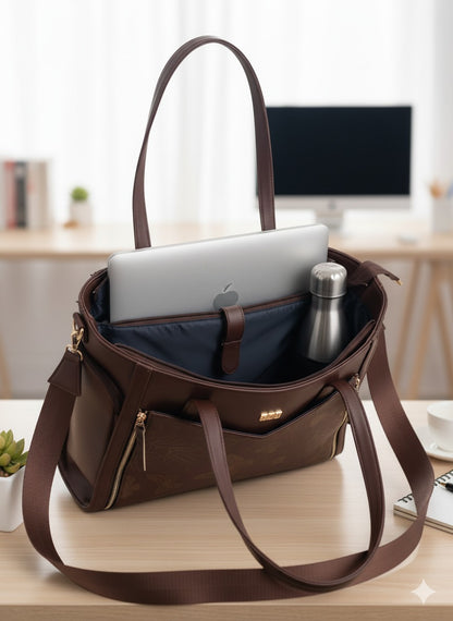 OZO Ultimate Office Tote Bag for Women – 14” Laptop Compartment, Lunch Box Section, Trolley Fastener, Premium Vegan Leather Work Bag