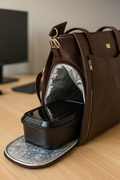 OZO Ultimate Office Tote Bag for Women – 14” Laptop Compartment, Lunch Box Section, Trolley Fastener, Premium Vegan Leather Work Bag