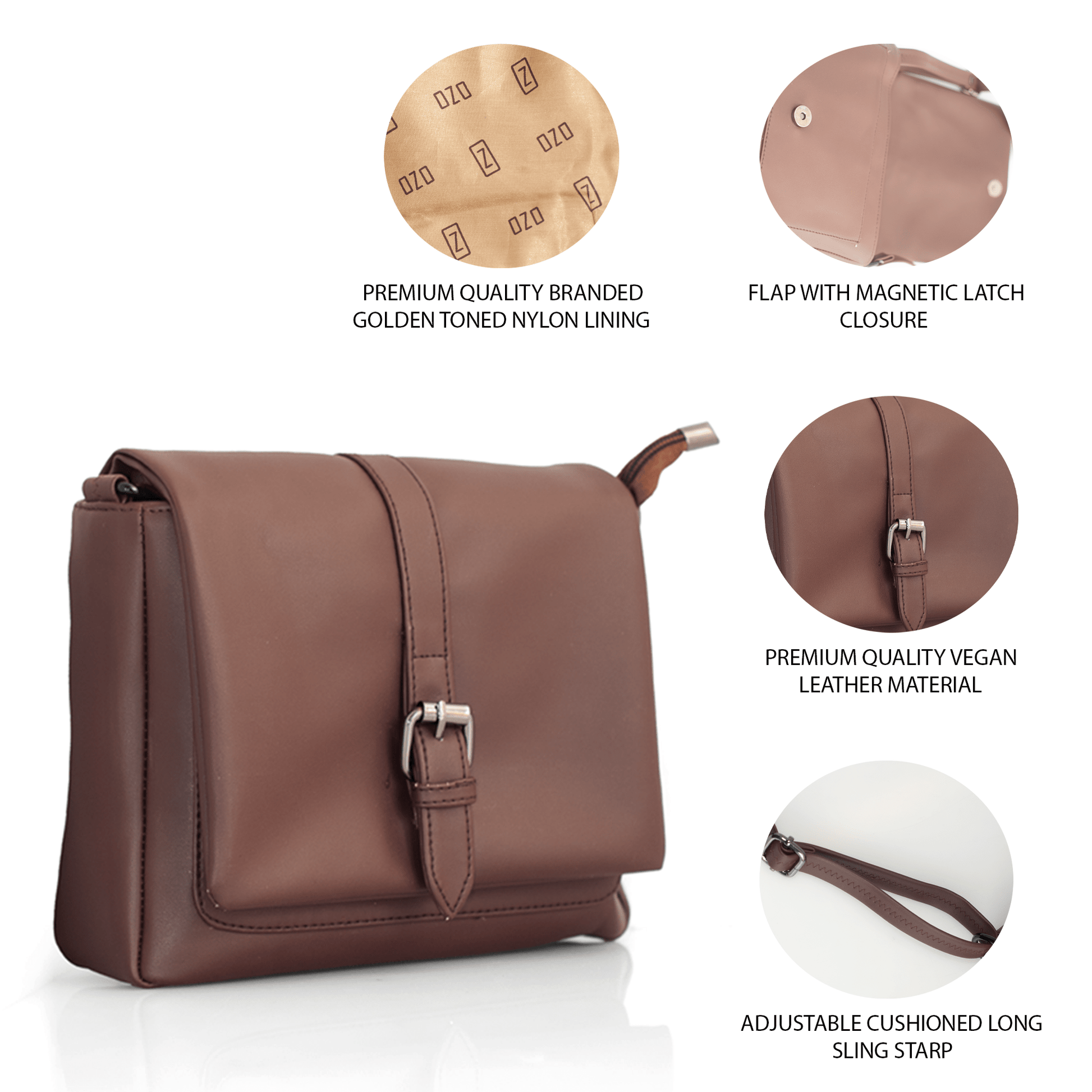 Compact Vegan Leather Sling Bag with Adjustable Strap and Multiple Compartments – Stylish Crossbody Bag for Everyday Use - OZO Bags