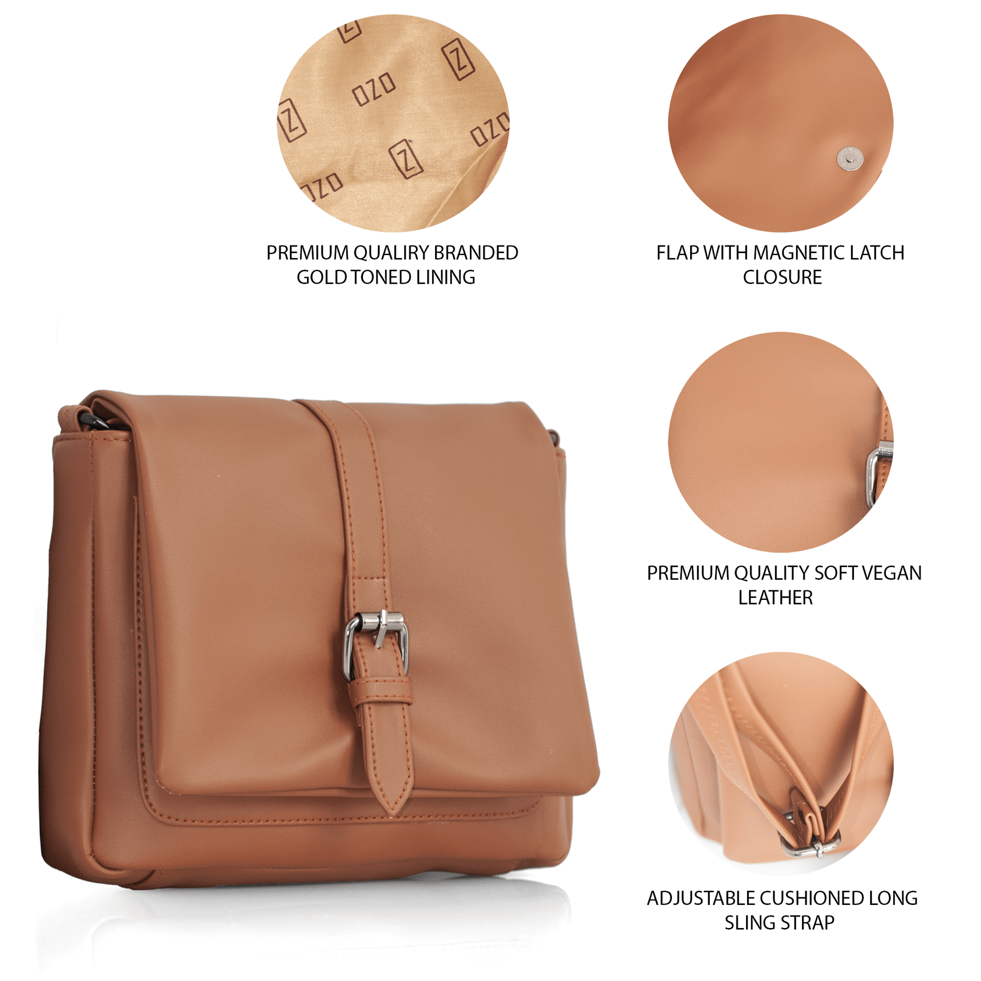 Compact Vegan Leather Sling Bag with Adjustable Strap and Multiple Compartments – Stylish Crossbody Bag for Everyday Use - OZO Bags