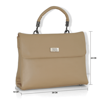 Elegant Beige Handbag with Adjustable Strap, Multiple Compartments & Cushioned Handle - OZO Bags