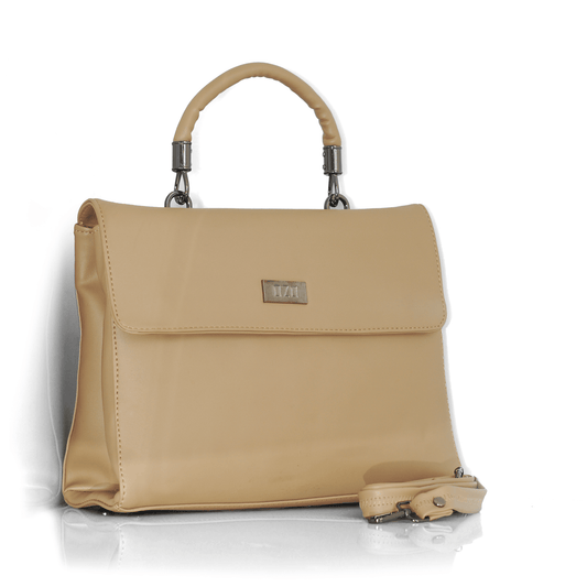Elegant Beige Handbag with Adjustable Strap, Multiple Compartments & Cushioned Handle - OZO Bags