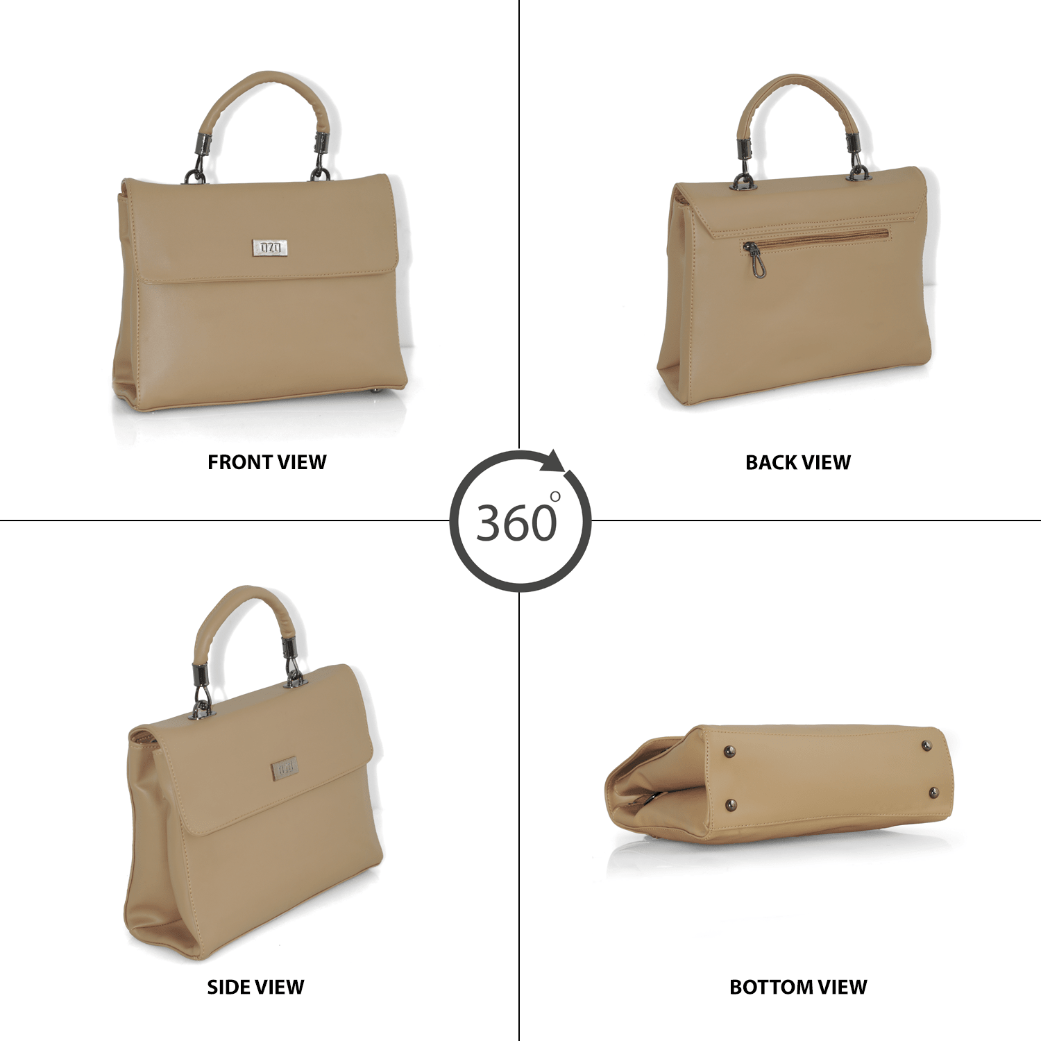Elegant Beige Handbag with Adjustable Strap, Multiple Compartments & Cushioned Handle - OZO Bags