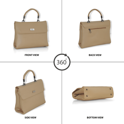 Elegant Beige Handbag with Adjustable Strap, Multiple Compartments & Cushioned Handle - OZO Bags