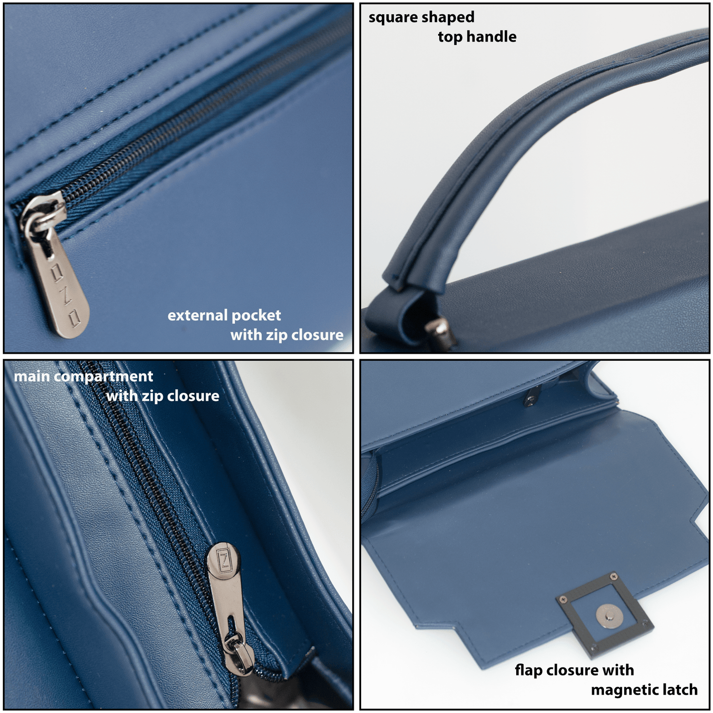 Elegant Blue Handbag for Women – Stylish Shoulder & Crossbody Bag with Magnetic Flap & Zip Compartments - OZO Bags