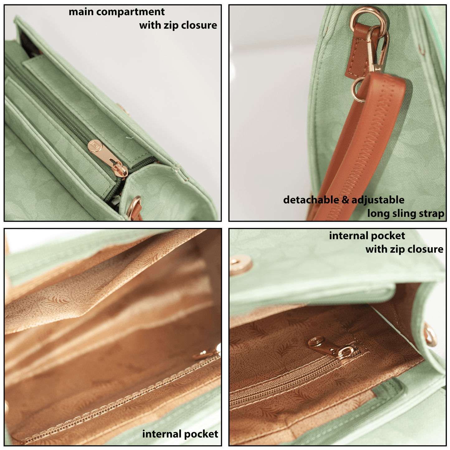 Elegant Green Women’s Handbag – Stylish & Compact Shoulder Bag with Adjustable Sling, Multiple Compartments & Metal Studded Base - OZO Bags