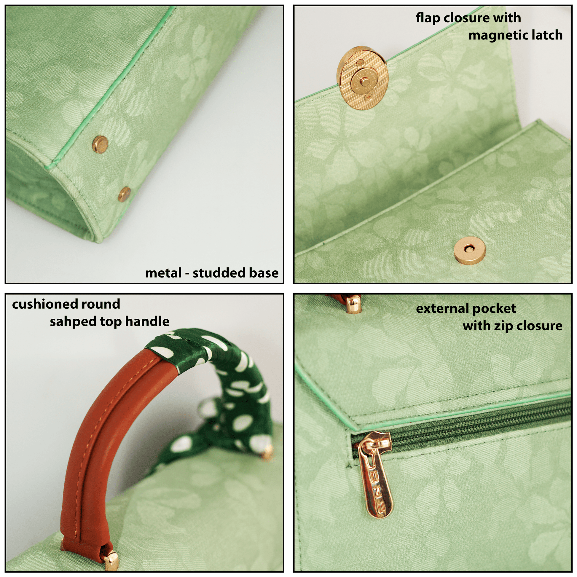 Elegant Green Women’s Handbag – Stylish & Compact Shoulder Bag with Adjustable Sling, Multiple Compartments & Metal Studded Base - OZO Bags