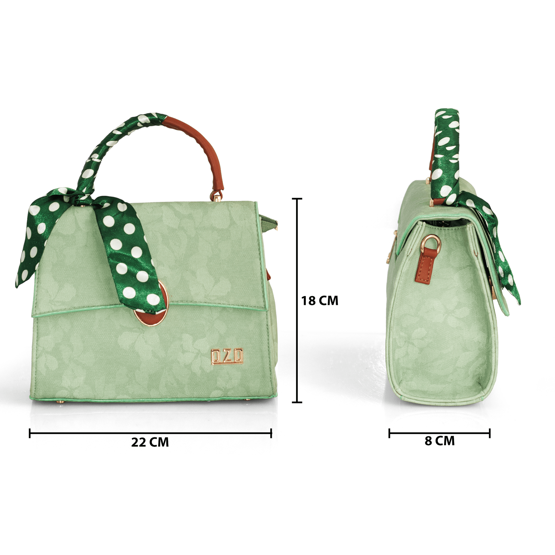 Elegant Green Women’s Handbag – Stylish & Compact Shoulder Bag with Adjustable Sling, Multiple Compartments & Metal Studded Base - OZO Bags