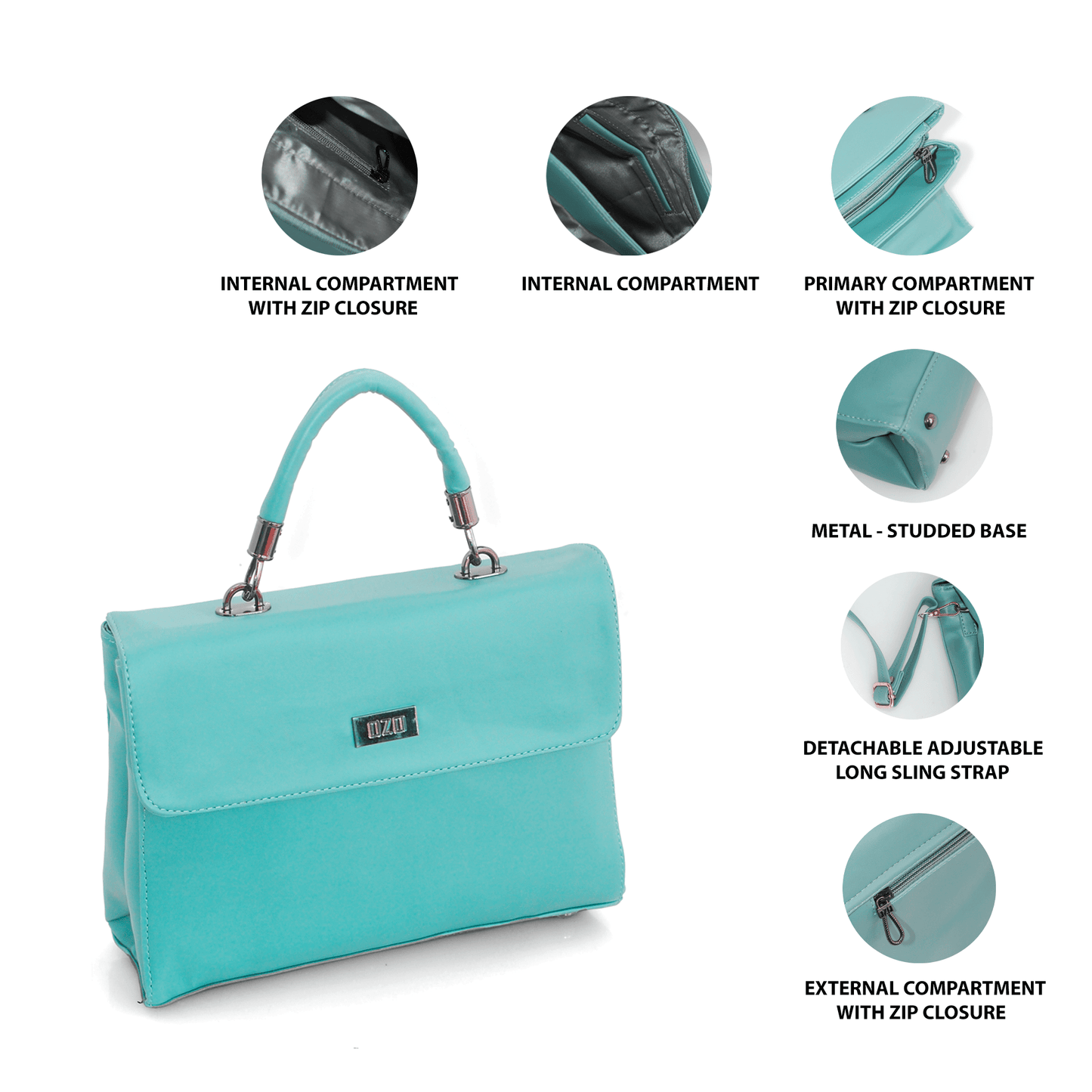 Elegant Pista Green Handbag with Adjustable Strap, Multiple Compartments & Cushioned Handle - OZO Bags
