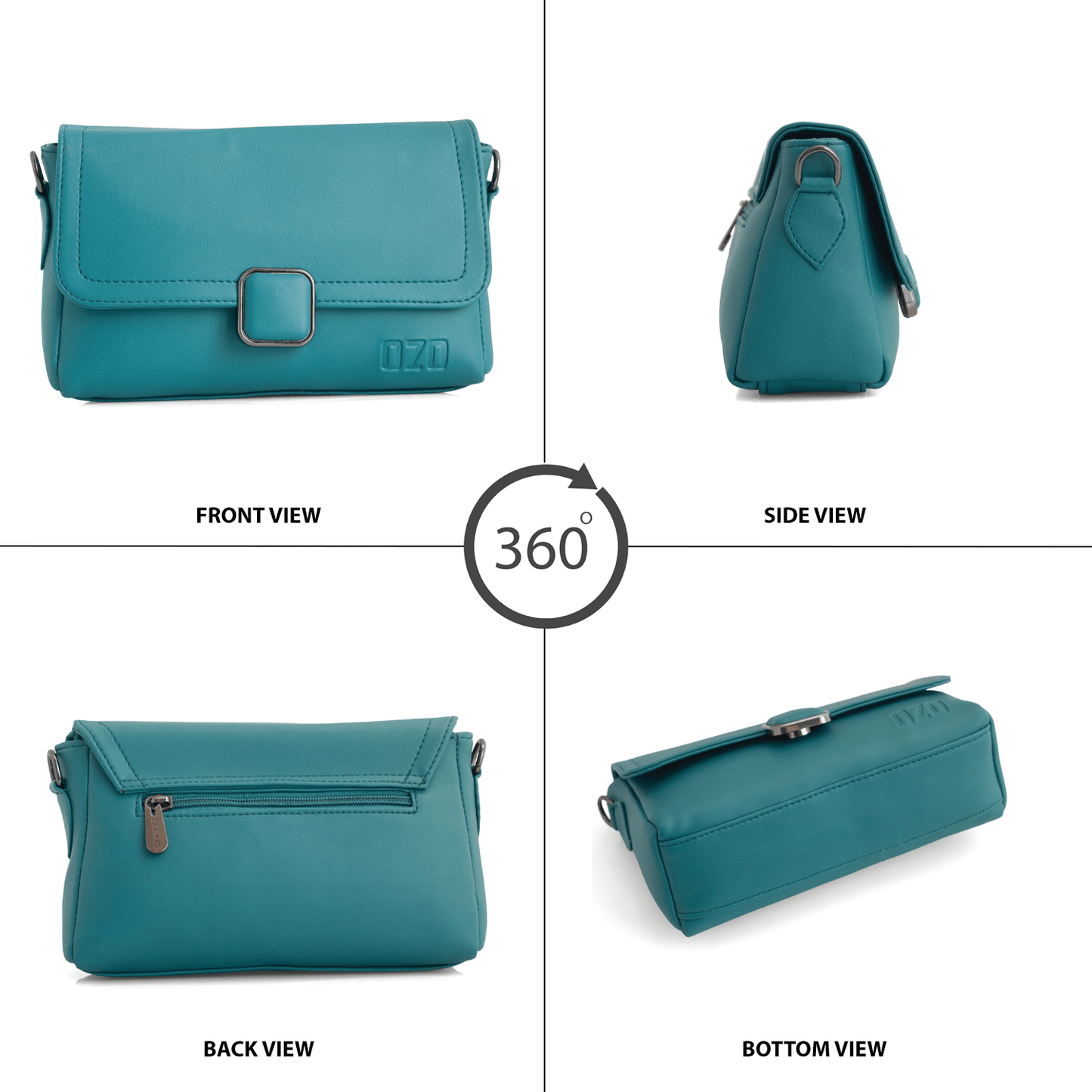 Elegant Teal Vegan Leather Sling Bag with Adjustable Strap, Magnetic Closure, and Multiple Compartments - OZO Bags