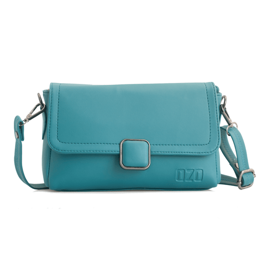 Elegant Teal Vegan Leather Sling Bag with Adjustable Strap, Magnetic Closure, and Multiple Compartments - OZO Bags