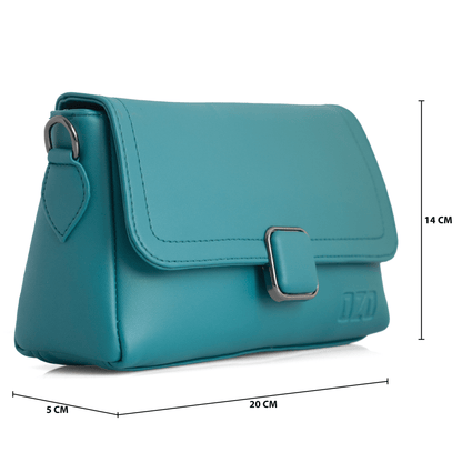 Elegant Teal Vegan Leather Sling Bag with Adjustable Strap, Magnetic Closure, and Multiple Compartments - OZO Bags