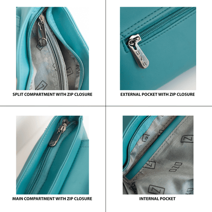 Elegant Teal Vegan Leather Sling Bag with Adjustable Strap, Magnetic Closure, and Multiple Compartments - OZO Bags