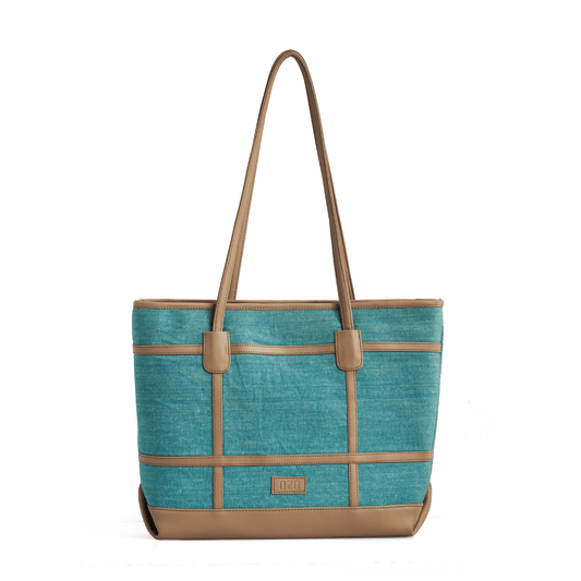 Elegant Vegan Leather & Cotton Tote Bag – Stylish Women’s Shoulder Bag with Multiple Compartments - OZO Bags