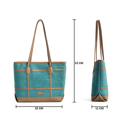 Elegant Vegan Leather & Cotton Tote Bag – Stylish Women’s Shoulder Bag with Multiple Compartments - OZO Bags