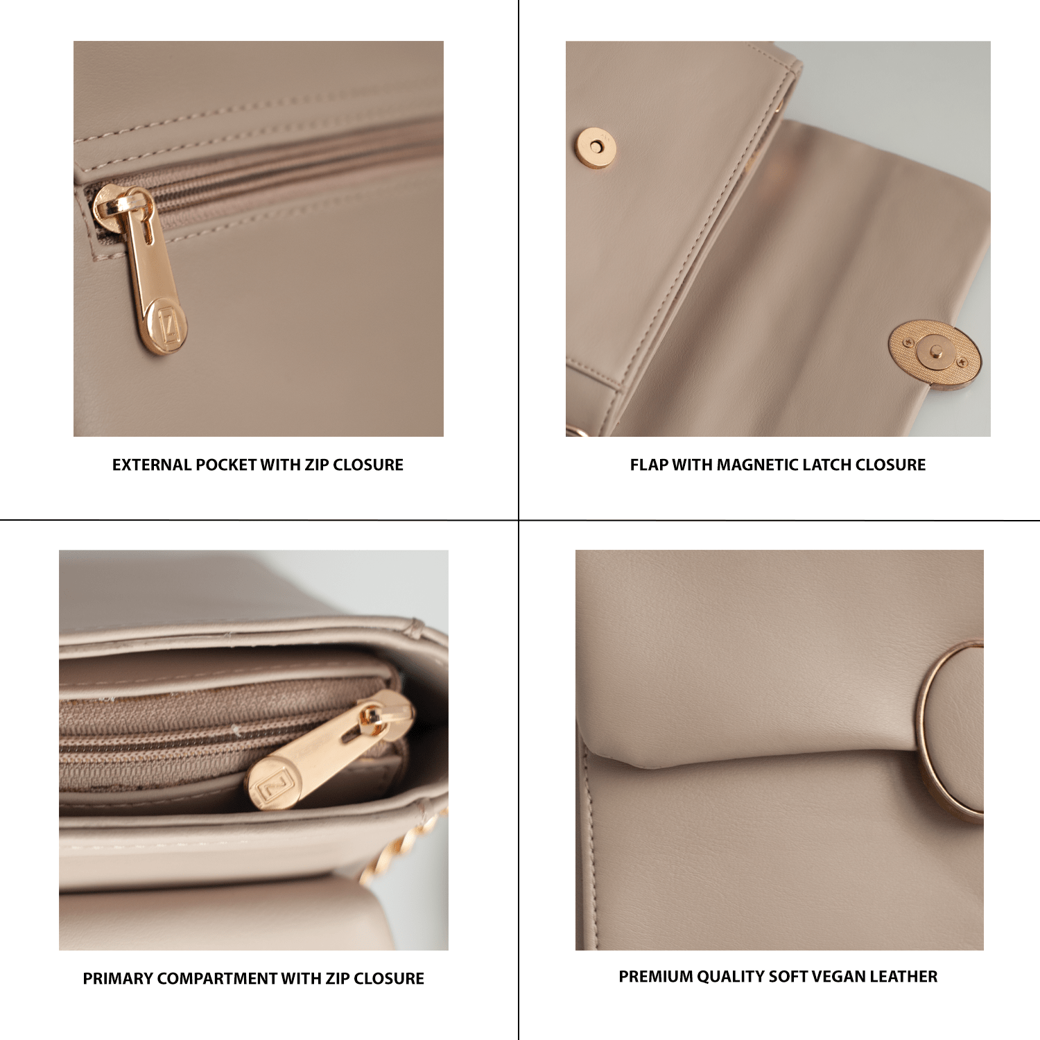 Elegant Vegan Leather Handbag with Gold Chain Strap – Compact, Stylish, and Functional Design for Women - OZO Bags
