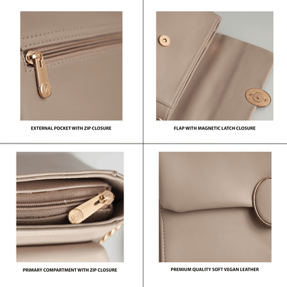 Elegant Vegan Leather Handbag with Gold Chain Strap – Compact, Stylish, and Functional Design for Women - OZO Bags