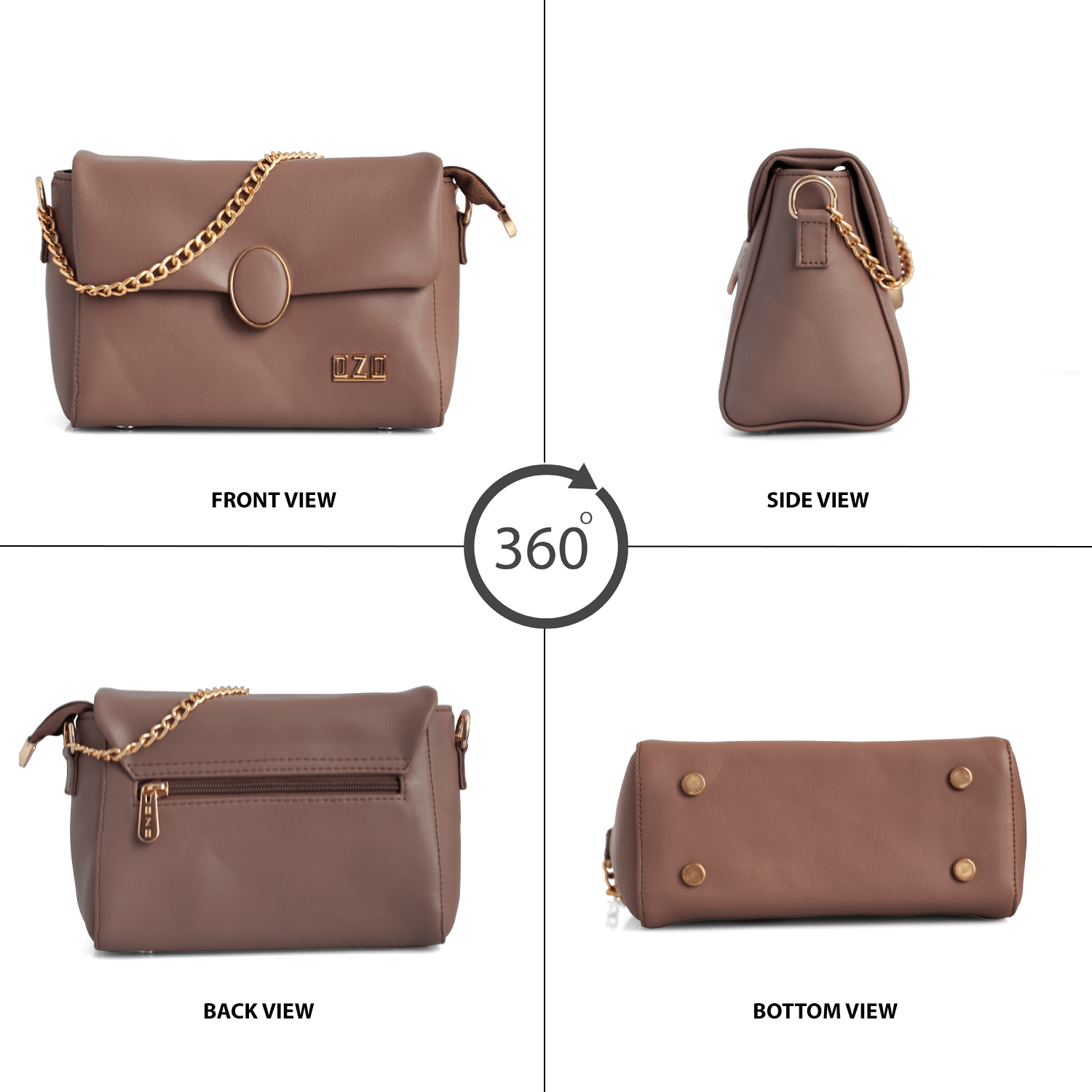 Elegant Vegan Leather Handbag with Gold Chain Strap – Compact, Stylish, and Functional Design for Women - OZO Bags