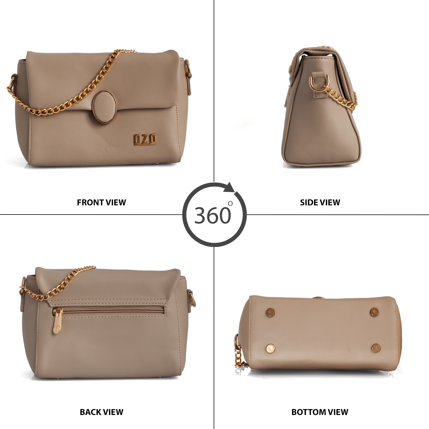 Elegant Vegan Leather Handbag with Gold Chain Strap – Compact, Stylish, and Functional Design for Women - OZO Bags