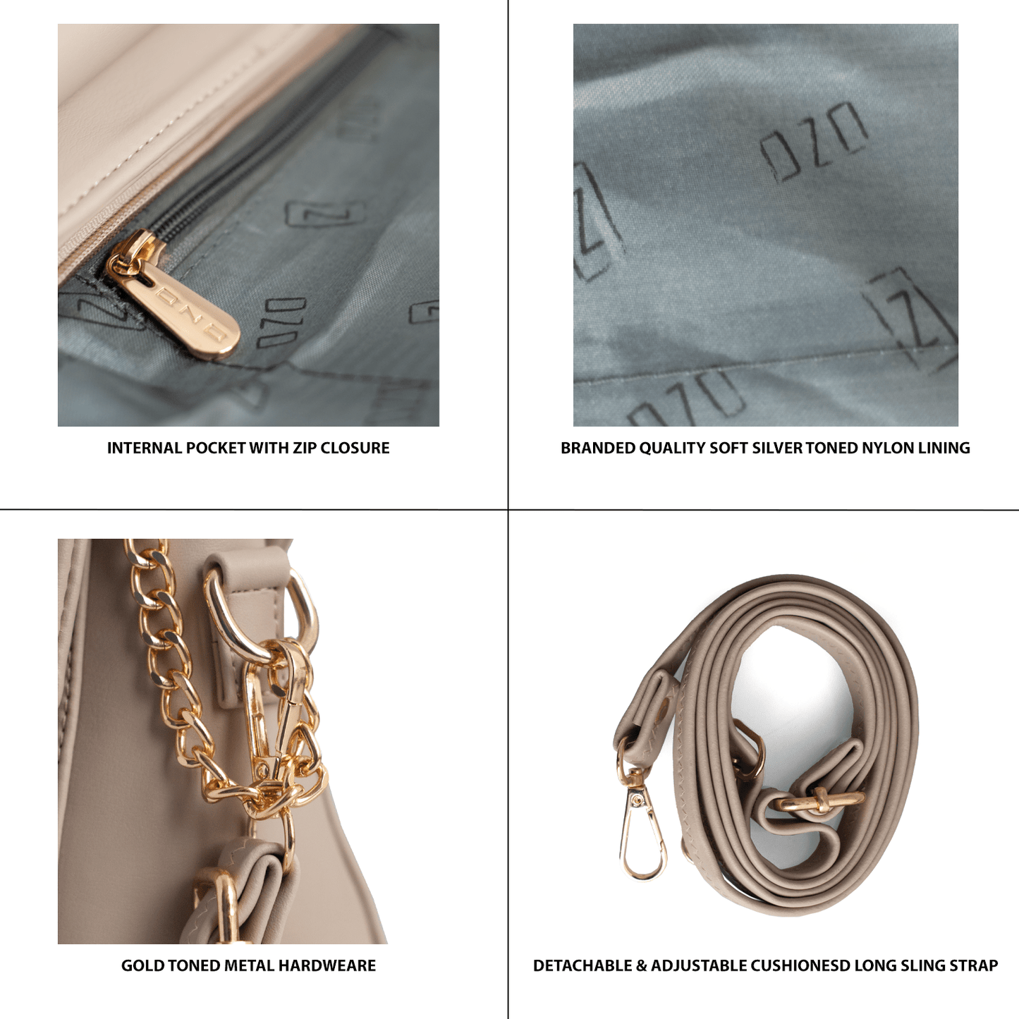 Elegant Vegan Leather Handbag with Gold Chain Strap – Compact, Stylish, and Functional Design for Women - OZO Bags