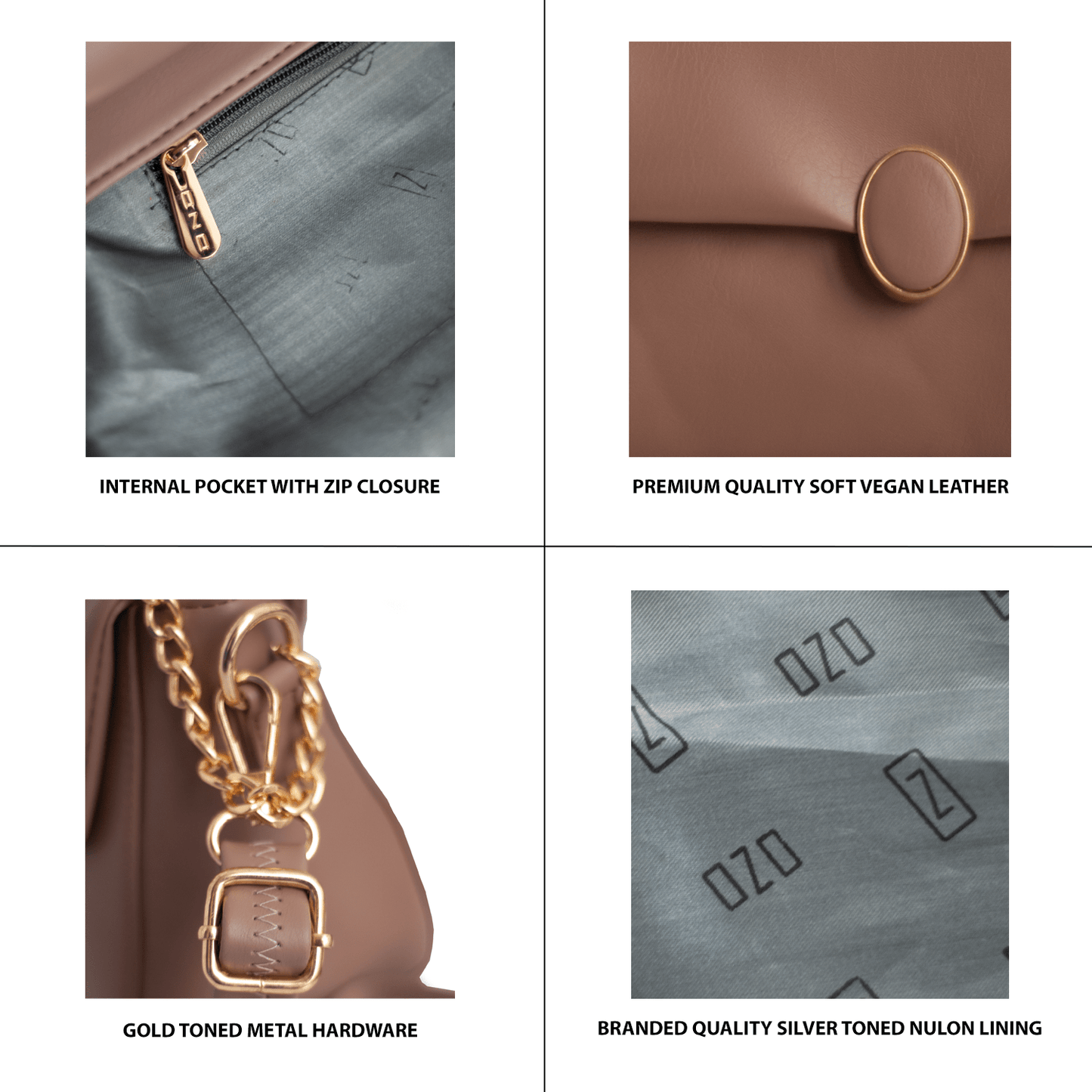 Elegant Vegan Leather Handbag with Gold Chain Strap – Compact, Stylish, and Functional Design for Women - OZO Bags