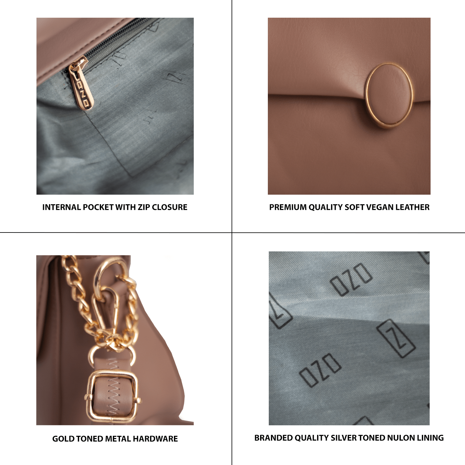 Elegant Vegan Leather Handbag with Gold Chain Strap – Compact, Stylish, and Functional Design for Women - OZO Bags