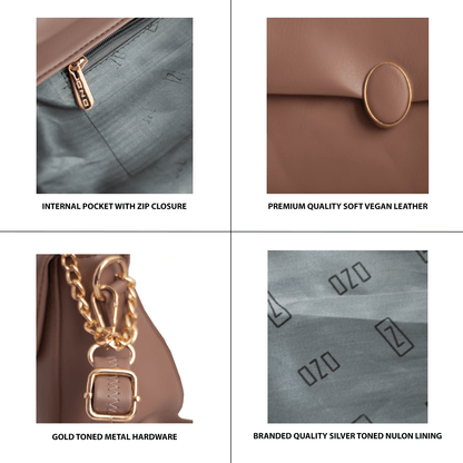 Elegant Vegan Leather Handbag with Gold Chain Strap – Compact, Stylish, and Functional Design for Women - OZO Bags