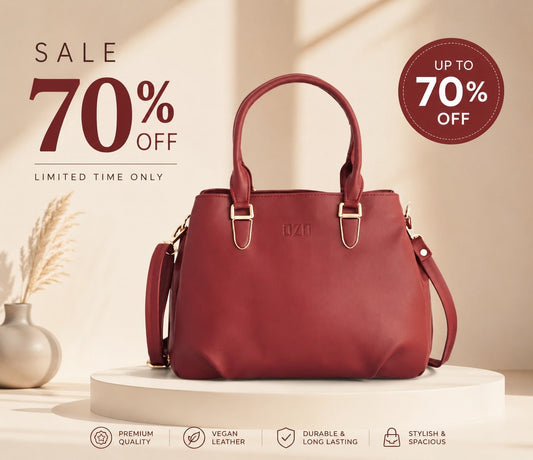 Maroon Vegan Leather Hand Bag with Sling - Detachable Strap, Spacious Compartments, Daily Use & Work Bag - OZO Bags