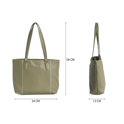 OZO Olive Vegan Leather Tote Bag – 15.5″ Laptop Friendly, Cushioned Handles & Gold Hardware - OZO Bags