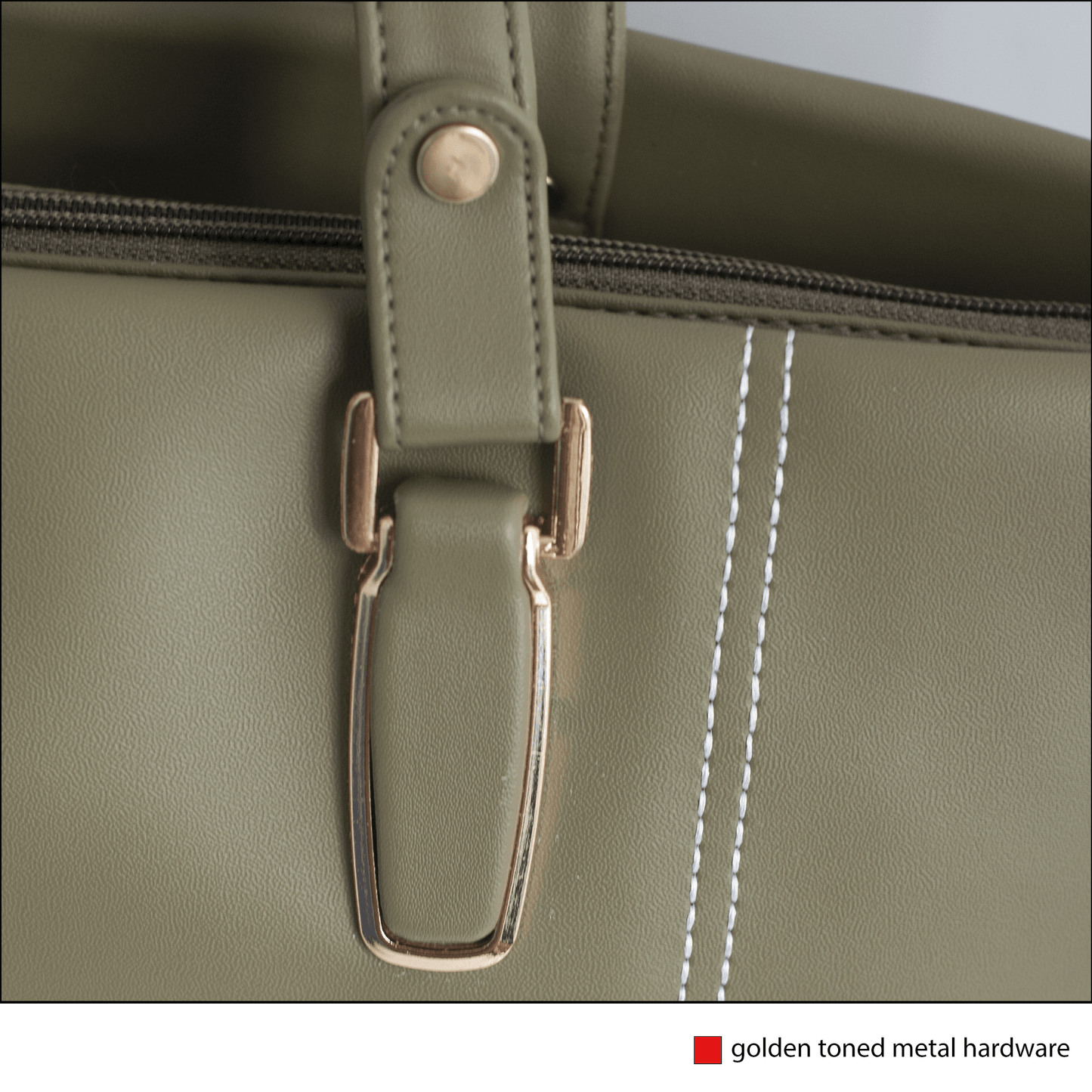 OZO Olive Vegan Leather Tote Bag – 15.5″ Laptop Friendly, Cushioned Handles & Gold Hardware - OZO Bags
