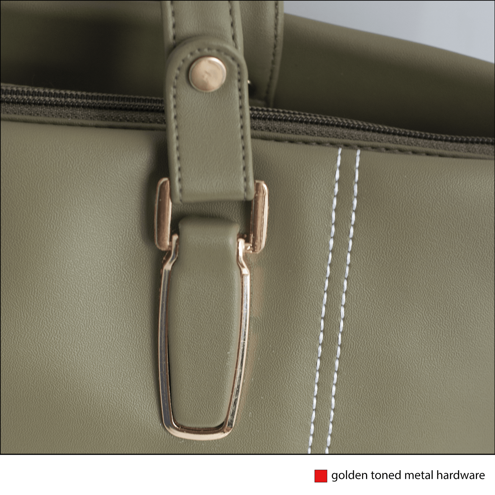 OZO Olive Vegan Leather Tote Bag – 15.5″ Laptop Friendly, Cushioned Handles & Gold Hardware - OZO Bags