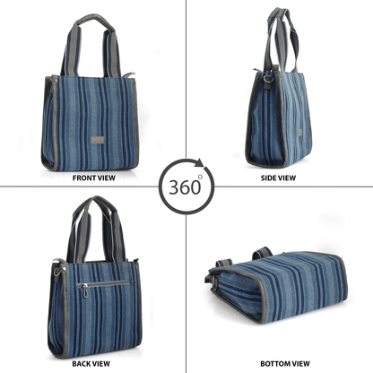 OZO Premium Striped Cotton Tote Bag with Multiple Pockets and Sling Strap - Durable, Lightweight, and Stylish Handbag for Women - OZO Bags