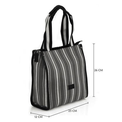 OZO Premium Striped Cotton Tote Bag with Multiple Pockets and Sling Strap - Durable, Lightweight, and Stylish Handbag for Women - OZO Bags