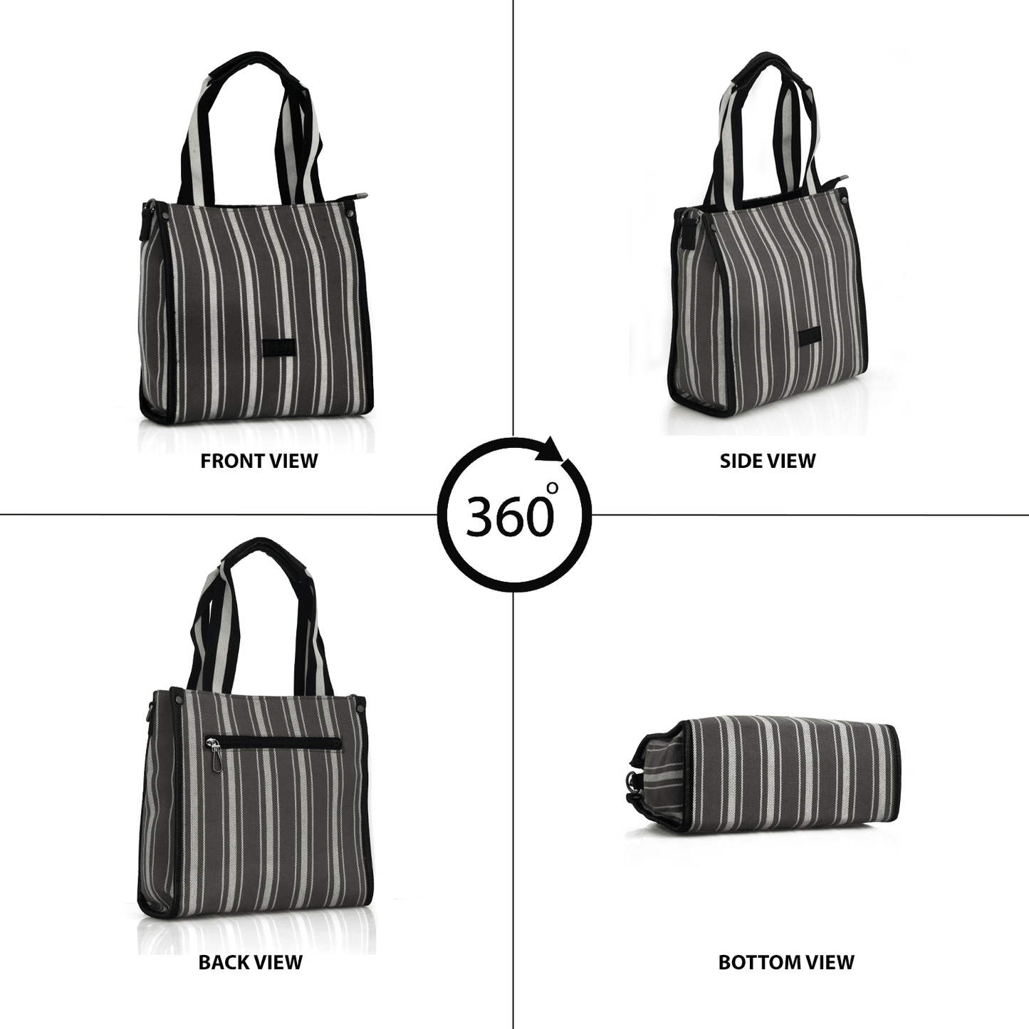 OZO Premium Striped Cotton Tote Bag with Multiple Pockets and Sling Strap - Durable, Lightweight, and Stylish Handbag for Women - OZO Bags