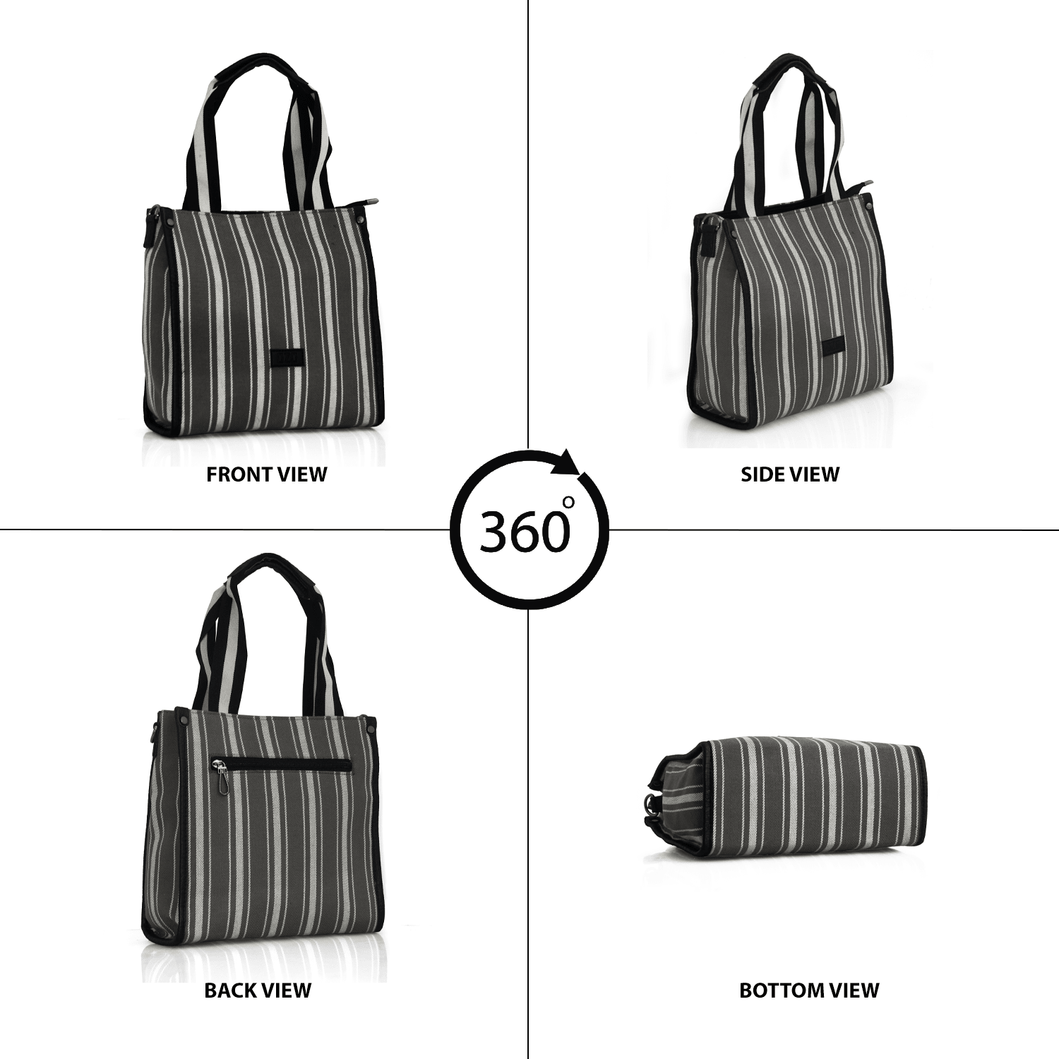 OZO Premium Striped Cotton Tote Bag with Multiple Pockets and Sling Strap - Durable, Lightweight, and Stylish Handbag for Women - OZO Bags