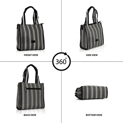 OZO Premium Striped Cotton Tote Bag with Multiple Pockets and Sling Strap - Durable, Lightweight, and Stylish Handbag for Women - OZO Bags