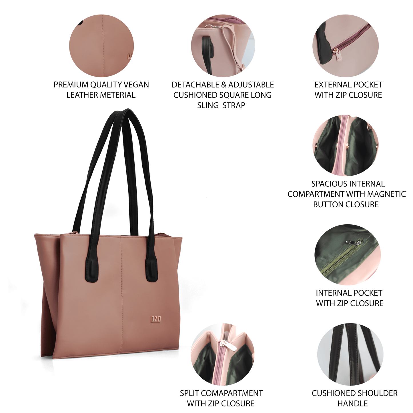 OZO Stylish Vegan Leather Tote Bag with Adjustable Strap | Spacious, Multi-Compartment Design with Zip & Magnetic Closures - OZO Bags