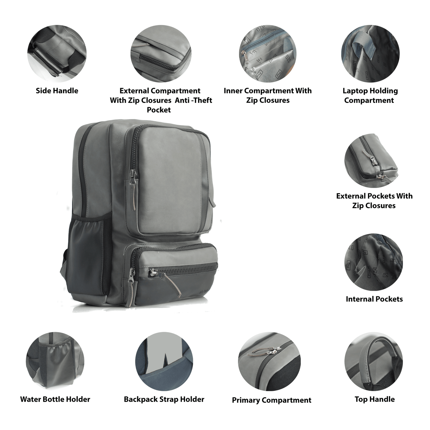 OZO Unisex Backpack 25L | Premium Vegan Leather Backpack | Vintage Travel Laptop Bag | Spacious & Stylish Office, School, and Casual Bag with Multiple Compartments & Anti-Theft Pocket - OZO Bags