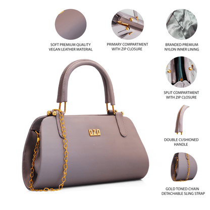 Premium Vegan Leather Handbag with Gold Chain Strap | Women's Fashion Purse with Double Cushioned Handles and Zip Closure - OZO Bags