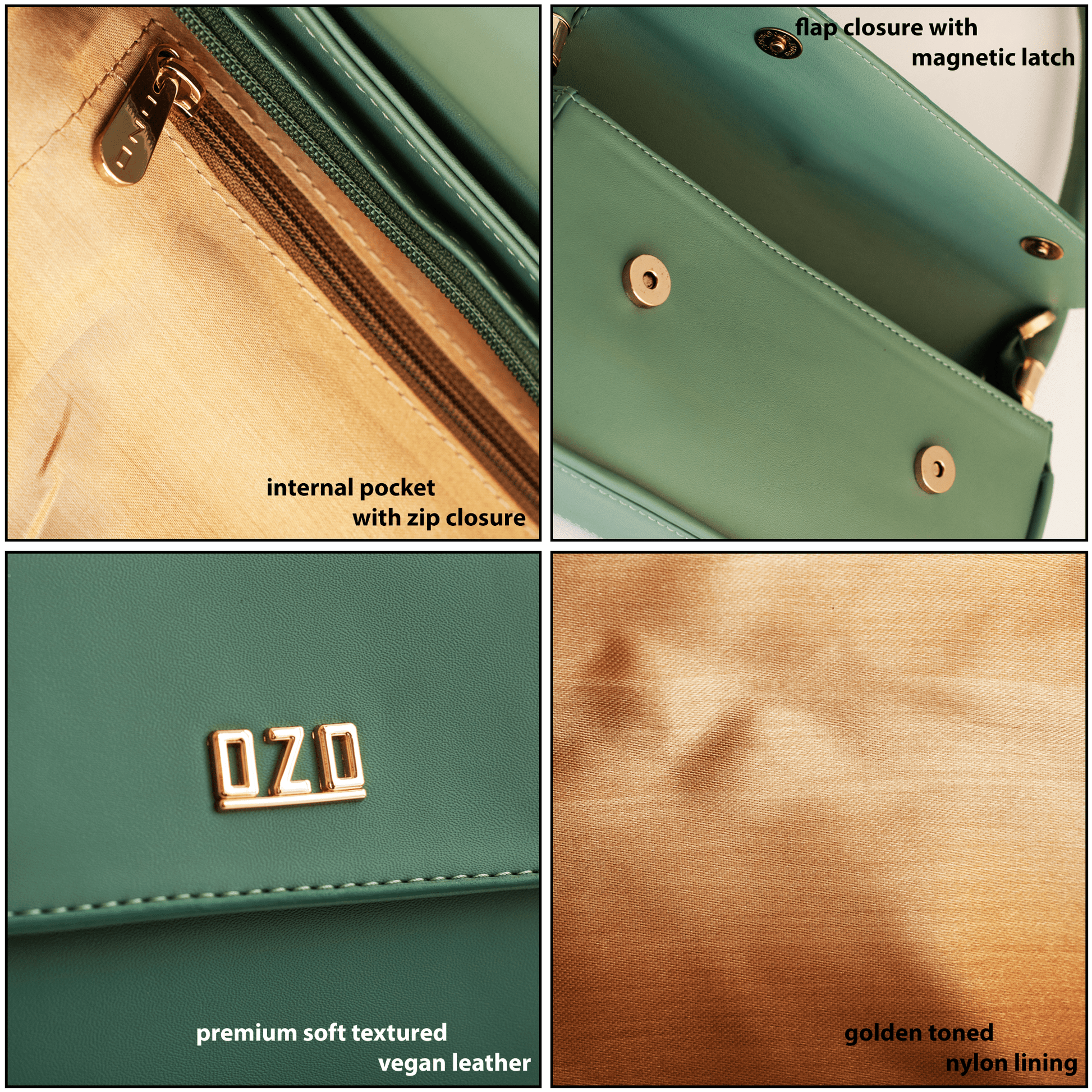 Premium Vegan Leather Handbag with Golden-Toned Hardware and Top Handle - Stylish & Sustainable - OZO Bags