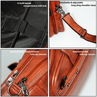 Premium Vegan Leather Laptop Bag with Detachable Compartments and Adjustable Strap - OZO Bags